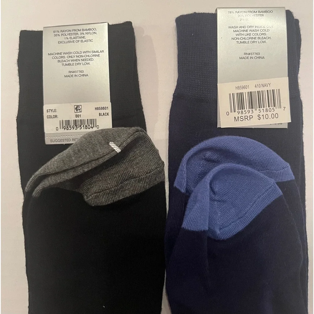 Perry Ellis Portfolio 2 Pair Superior Soft Luxury Socks Black Blue Size 7-12